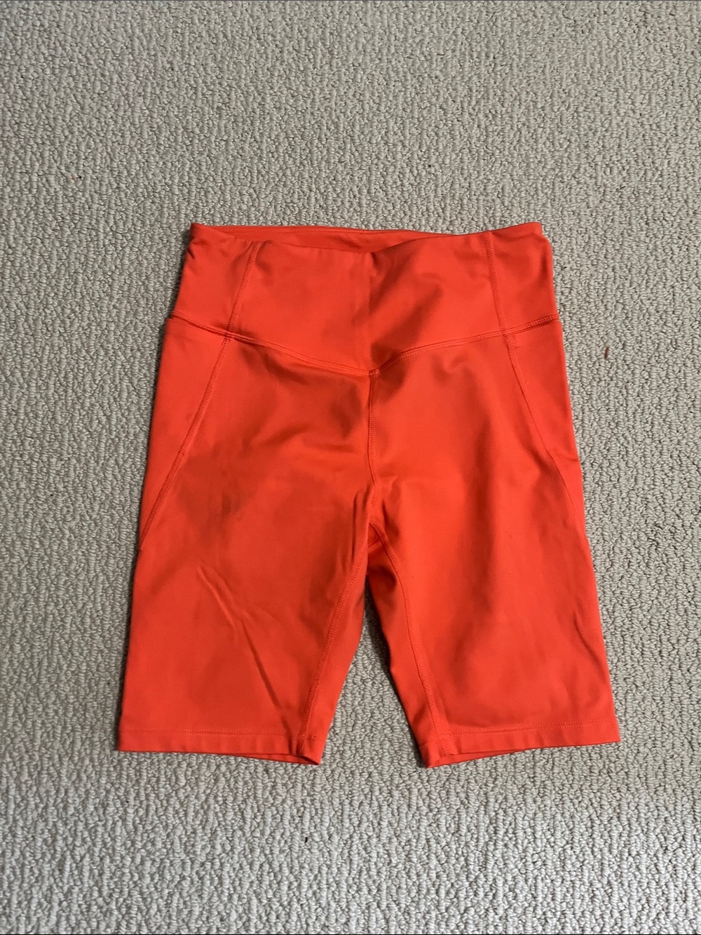 Zella Bright Orange High-Rise Bike Shorts with pockets
